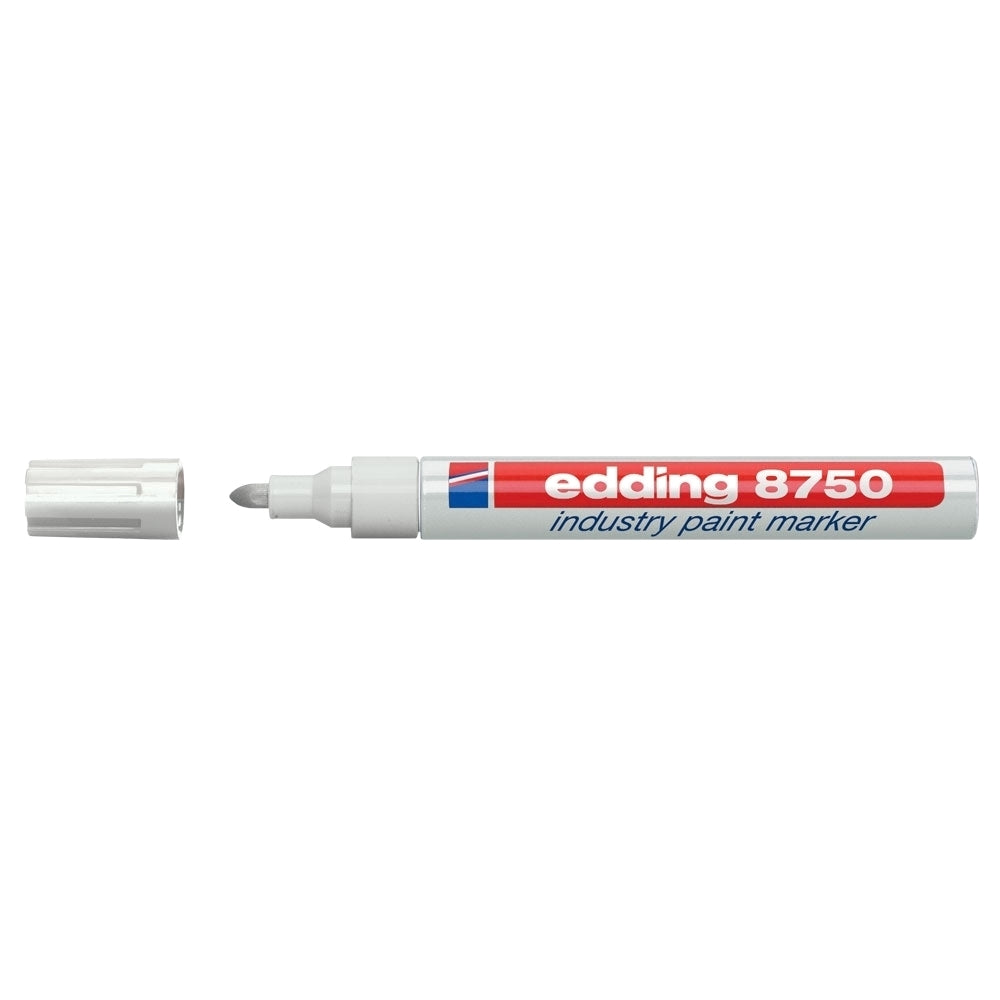Marker permanent Edding 8750, cu vopsea, corp aluminiu, varf rotund, 2-4 mm, alb Marker permanent Edding 8750, cu vopsea, corp aluminiu, varf rotund, 2-4 mm, alb
